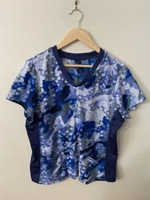 White Cross Marvella Blue Abstract Circle Watercolor Scrub Top Flexible Sides L