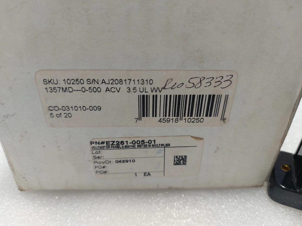 Simpson EZ261-005-01 Volt Meter Panel 0-500VAC Meter with 183 Multiplier - Image 2 of 4