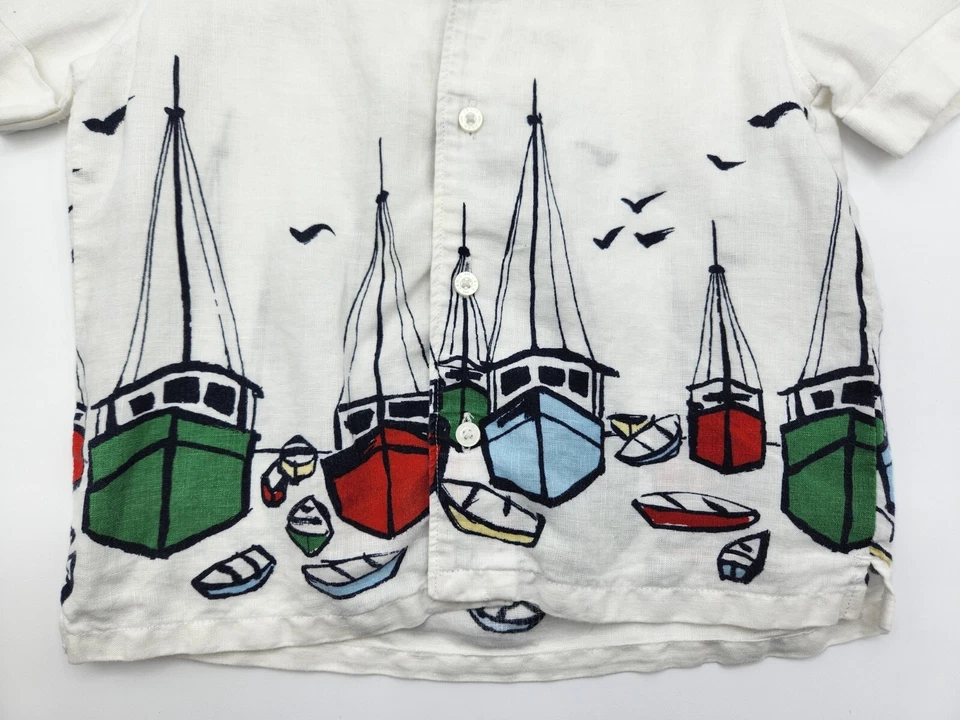 JANIE AND JACK Scenic Harbor Linen Shirt Size 3 Sailboats (Rare) - Image 4 of 4