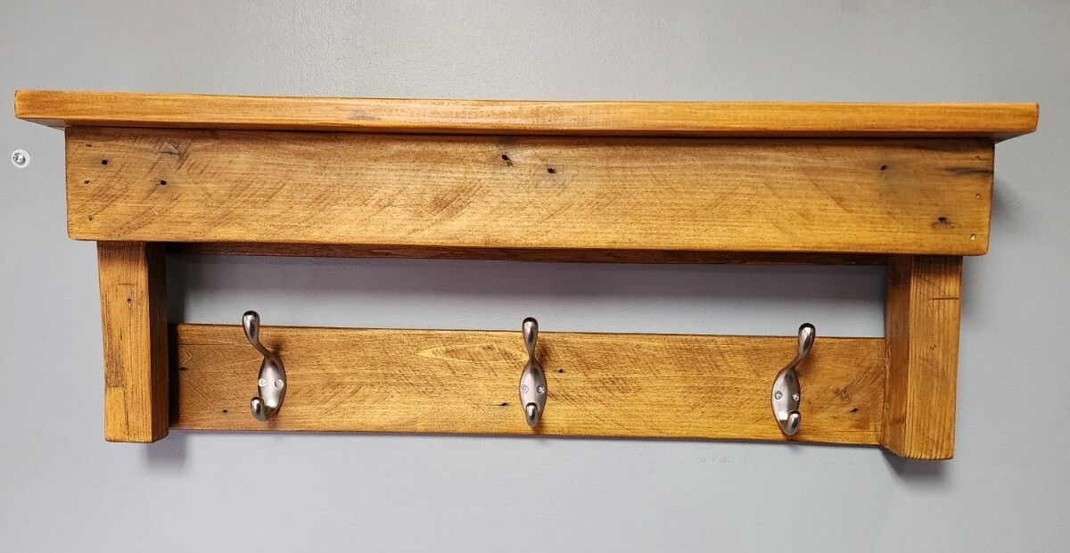 Handmade Rustic Pallet Wood Wall Mounted Coat Hat Rack with Shelf –  Farmhouse