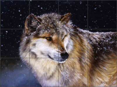 Wolf Tile Backsplash Edward Aldrich Animal Art Ceramic Mural RW-EA003