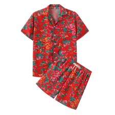 Men Summer Outfit 2-Piece Set Short Sleeve Shirt and Shorts Sweatsuit Set