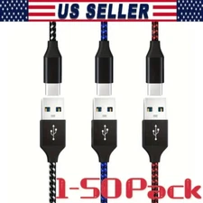 Braided 3/6/10Ft USB to Type-C Cable Fast Charger Charging Data Sync Cord Lot