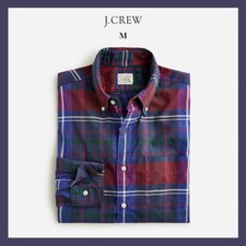 NWT - J CREW Slim Secret Wash Cotton Poplin Long Sleeve Shirt, Plaid Blue Red M