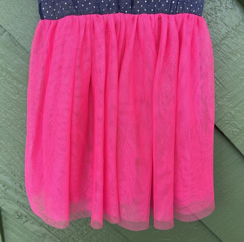 Little Lass Girls Dress Size 4T Denim On Top And Hot Pink Netting On Bottom - Bild 3 von 5