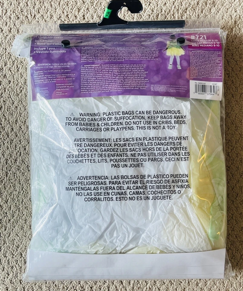 Disney Rana Princesa Tiana Niña LED Disfraz Vestido Niño Talla M (8-10) Nuevo en Paquete Foto 3 de 3