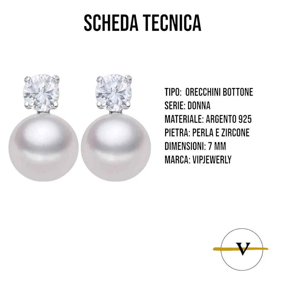 ORECCHINI DONNA A BOTTONE IN ARGENTO 925 CON PERLE E ZIRCONI RAGAZZA REGALO - Immagine 2 di 4