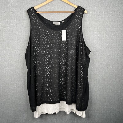 Avenue Top Womens 26 28 Sleeveless Blouse Layered Plus Size Black White