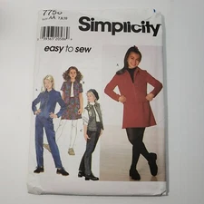 Simplicity  7750  Girls' Jacket Vest Skirt Pants Sewing Pattern Size 7-10