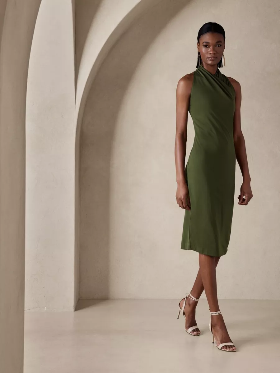 BANANA REPUBLIC Misa Halter Midi Dress 2 Tree Grove Green