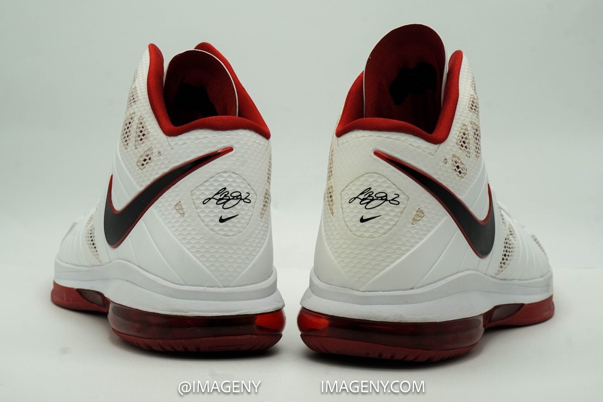NIKE LEBRON 8 P.S. USED SIZE 12 HOME WHITE BLACK SPORT RED 441946