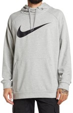 NEW MEN  S NIKE DRI-FIT PULLOVER TRAINING HOODIE  IN DARK GRAY HEATHER BLACK 