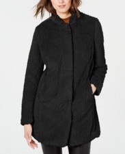 Dkny Women's Petite Wool Blend Faux Fur Pocket Walker Coat Size Pm Nwt 2h2491