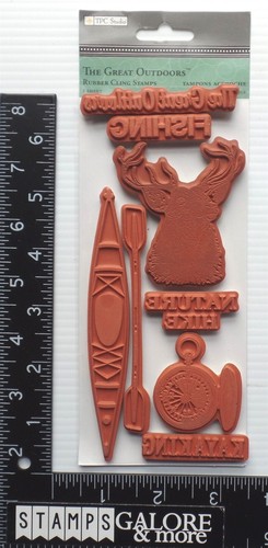 TPC STUDIO Rubber Stamps Cling THE GREAT OUTDOORS FISHING KAYAKING DEER #2845 - Picture 2 of 3