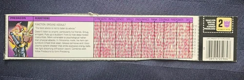 Transformers G1 Gen Vintage 1986 Predacon Headstrong Tech Specs File Card