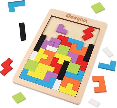 Coogam Holz Intelligenz Puzzle 40 Teile Tangram Puzzle Knobelspiel Spielzeug für Box