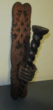 VINTAGE ANTIQUE HAND CARVED FIST WALL SCONCE CANDLE HOLDER