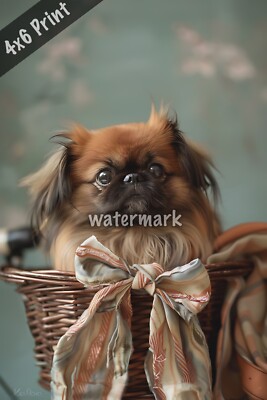 Pekingese in a basket on a bike with a cute bow 4x6 Print | eBay