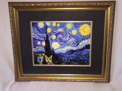 Matted Frame Rare Version of Starry Night Inspired Van Gogh Artby Steven Schuman