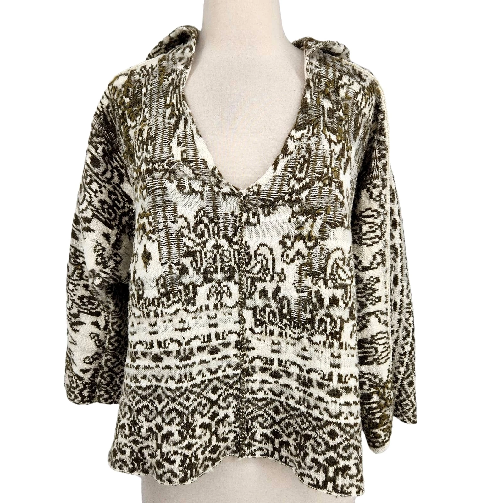 OFF WHITE Free People Raggy Felpa con Cappuccio Maglia Maglione Oversize Small