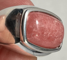 925 Sterling Silver Rhodochrosite Rectangular Ring Size 6 - 9.71gr