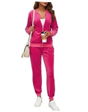 Women's Velour Tracksuit Full Zip Up Sweatsuits Set 2 Piece Medium Neon Pink