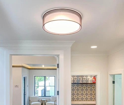 Oatmeal Linen LED Flush Mount Light - 20" Wide, 32.5W, 5 Lights - Picture 4 of 5