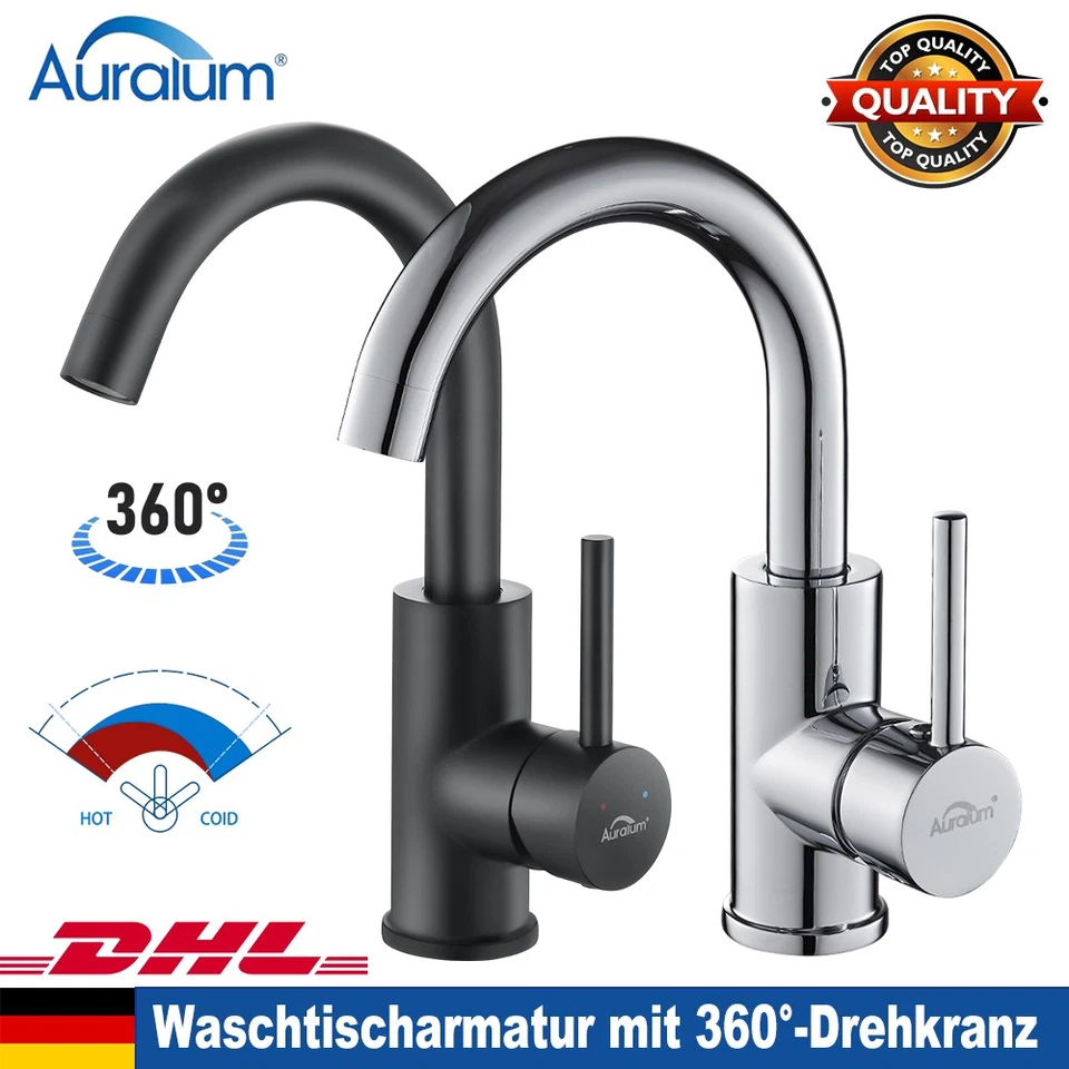 AURALUM MAX Auralum Waschtischarmatur 360° Bad Wasserhahn Waschbecken Einhebel Mischbatterie