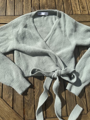 ZARA Knit Wrap Soft Cardigan In Khaki Size Small 💚 Excellent Condition! - Picture 3 of 10
