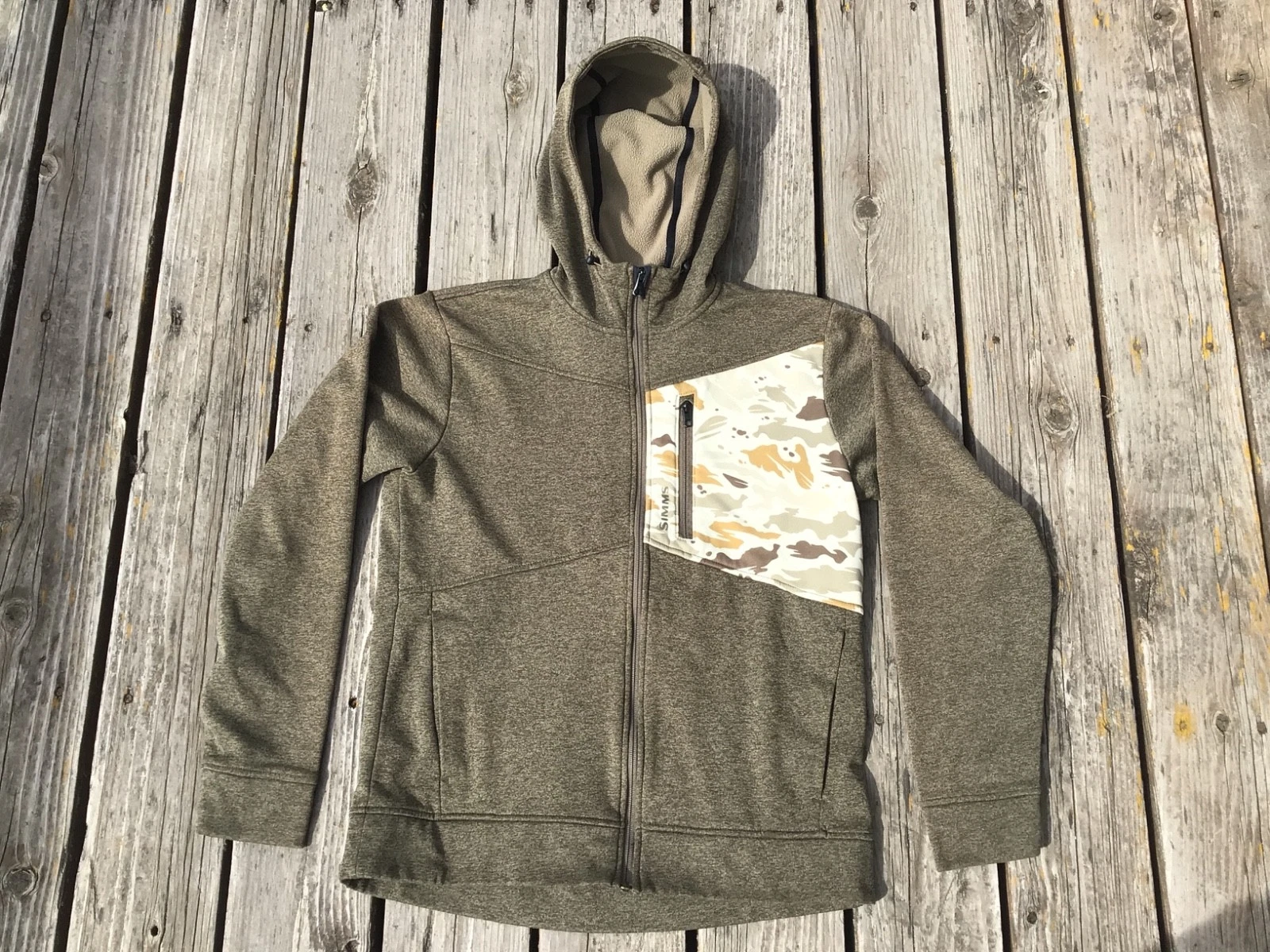 SIMMS Fishing Products Camo Pocket Zip To Neck Cinch Tight Hoodie-Jacket Sz M/M