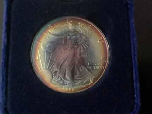 1996 American Silver Eagle 1oz Beautiful Bullseye Rainbow Toning Toned Toner