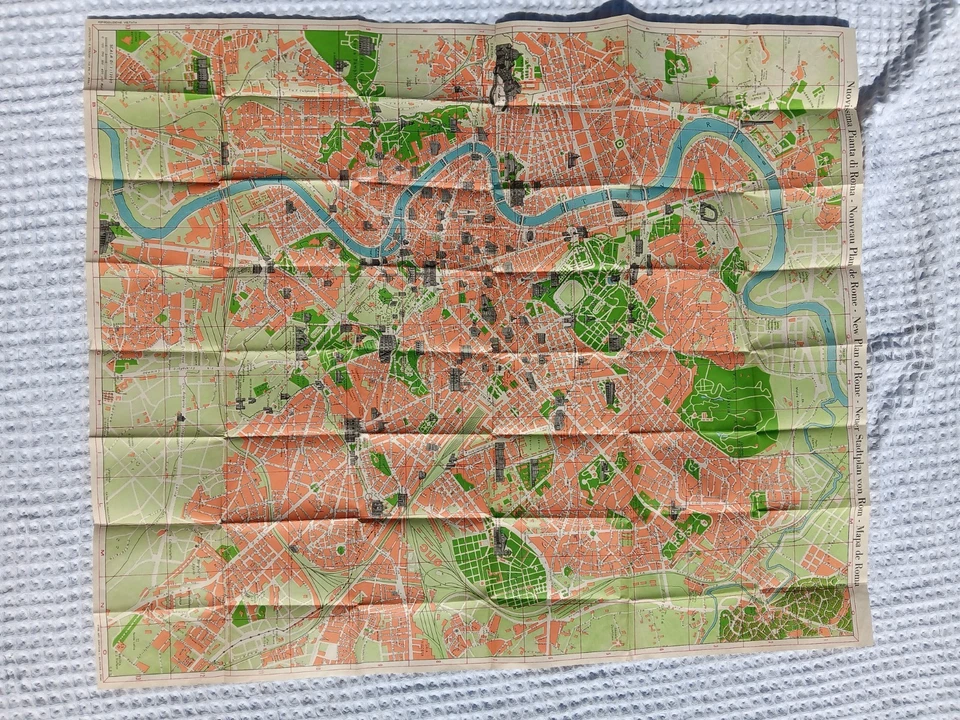 Mapa histórico: mapa pictórico de Roma Trabacchi, Italia, 1960, arte de pared vintage Foto 3 de 4