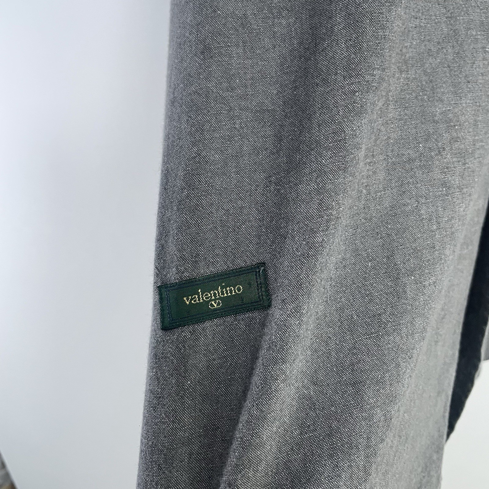 Vintage Valentino Jeans Shirt Sz 42 Grey Chambray Denim 80s 90s Button Up Logo thumbnail 4