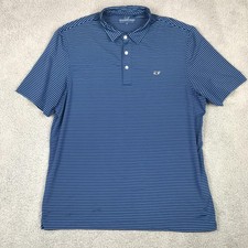 Vineyard Vines Polo Shirt Mens Size Large Blue Stripe Golf Stretch Short Sleeve