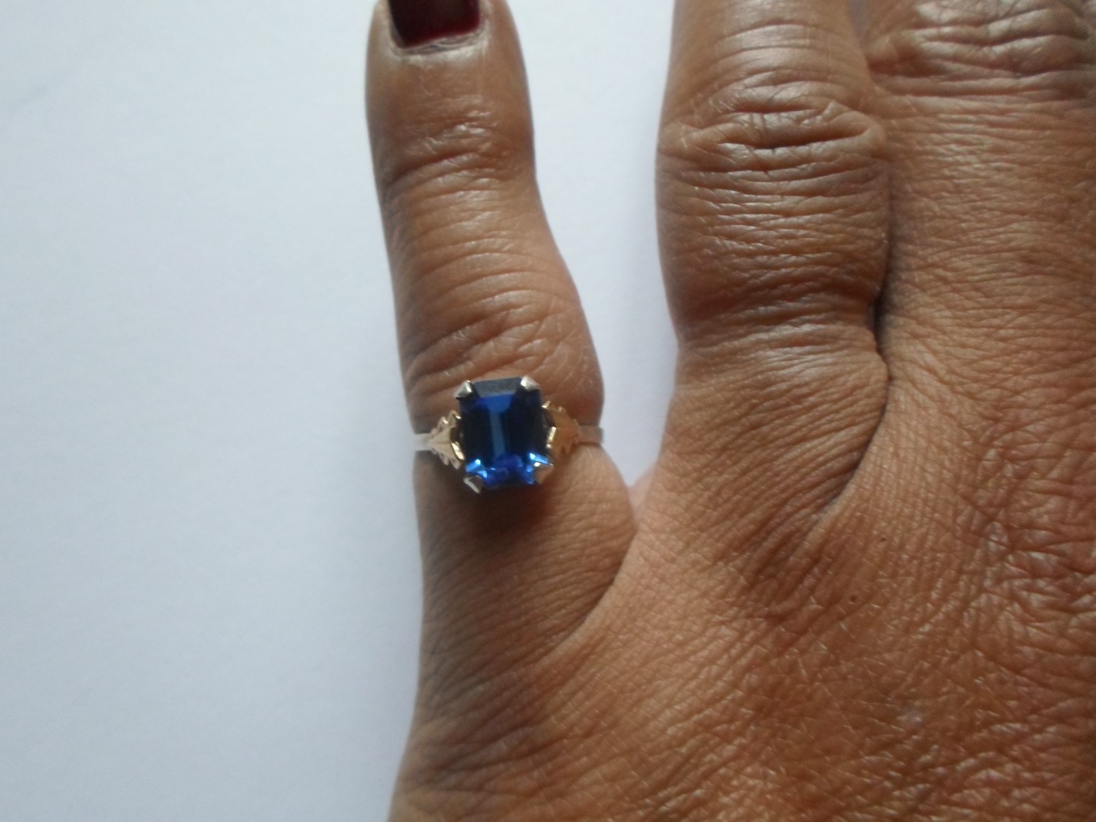 solid silver ring, dark blue rectangle rhinestone… - image 6