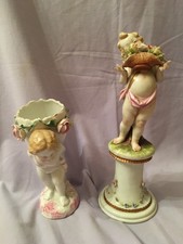 2 X ANTIQUE VINTAGE CHERUB PORCELAIN ORNAMENTS ITALIAN AND OTHER FLOWERS