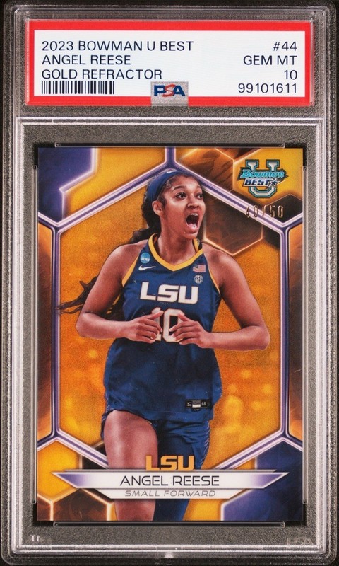 Angel Reese PSA 10 Pop 2 2023 Bowman's Best /50 Gold Refractor Prospect #44 LSU