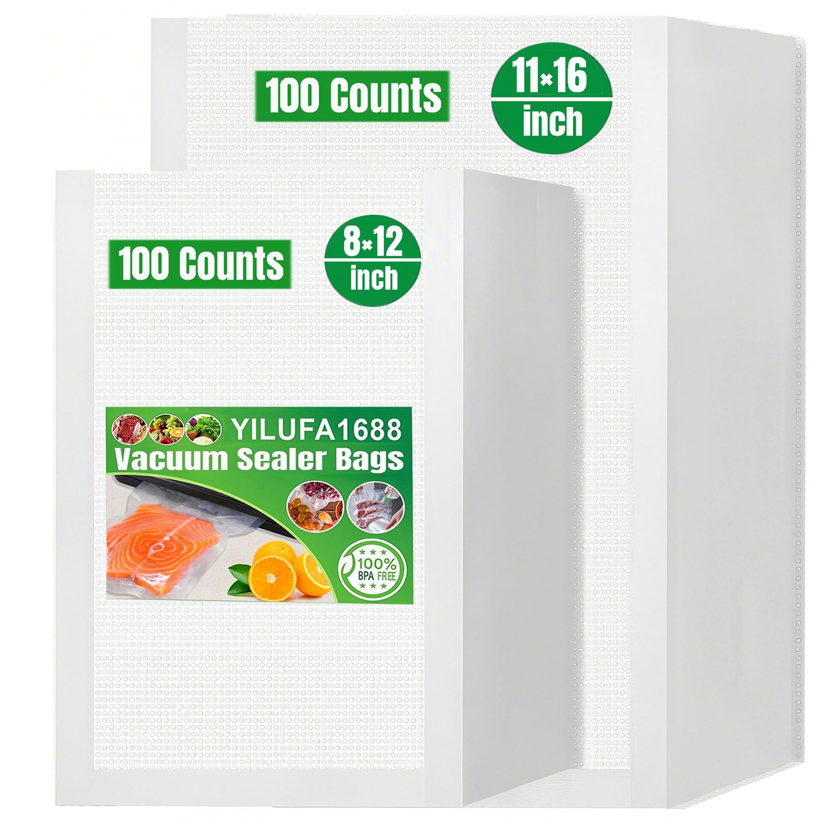 200 Pcs Vacuum Sealer Bags for Food Saver, 8x12 Inch Freezer Bags, 100 Quart & 100 Gallon, BPA-Free Storage