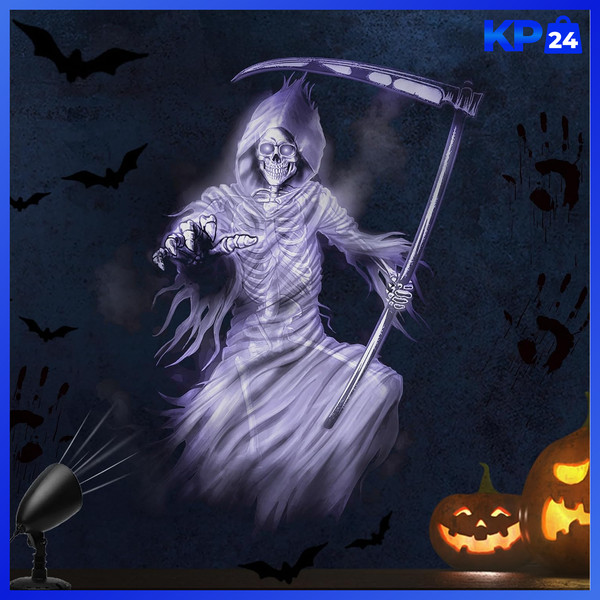 Halloween Deko 3D Projektor Wasserdicht LED Mit Timer Sensenmann FüR Garten-image