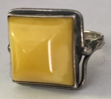 VINTAGE Huge Modernist 925 SILVER Egg Yolk Baltic Amber ring size 7.75