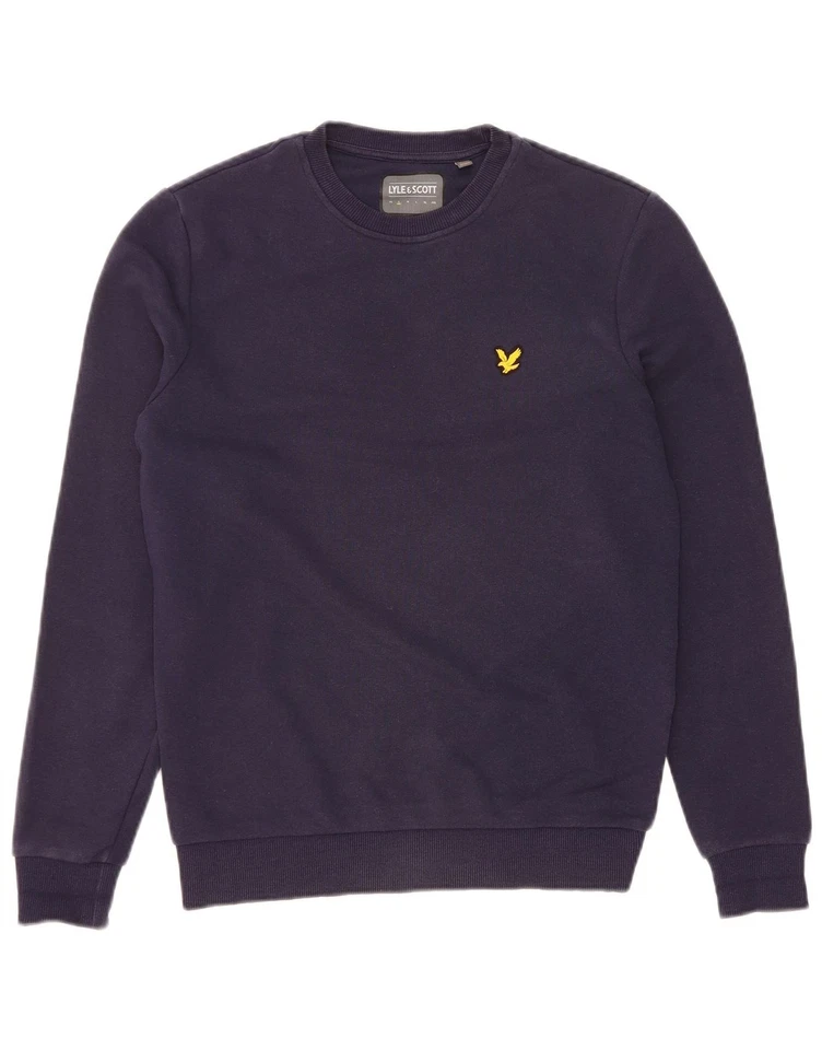 LYLE & SCOTT Hombres Gráfico Sudadera Jersey Pequeña Azul Marino Algodón DQ06 Foto 3 de 4