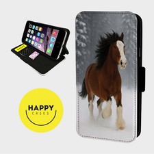 PFERD STARK GALOPP SCHNEE - Kunstleder Klapp Handy Hülle Cover - iPhone/Samsung