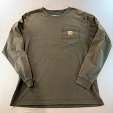 Carhartt Long Sleeve Pocket T-Shirt L Loose Fit Army Green Workwear K126 Men's
