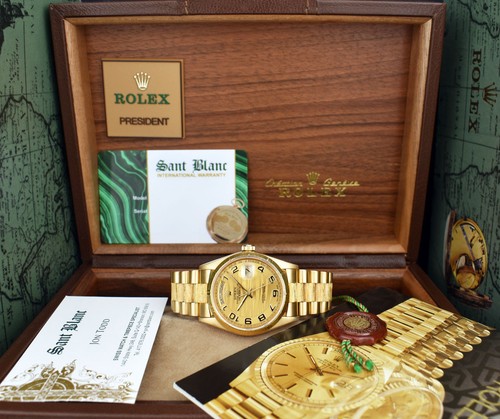 ROLEX 36mm 18kt Yellow Gold Day Date Bark President Champagne Wave Dial 18078