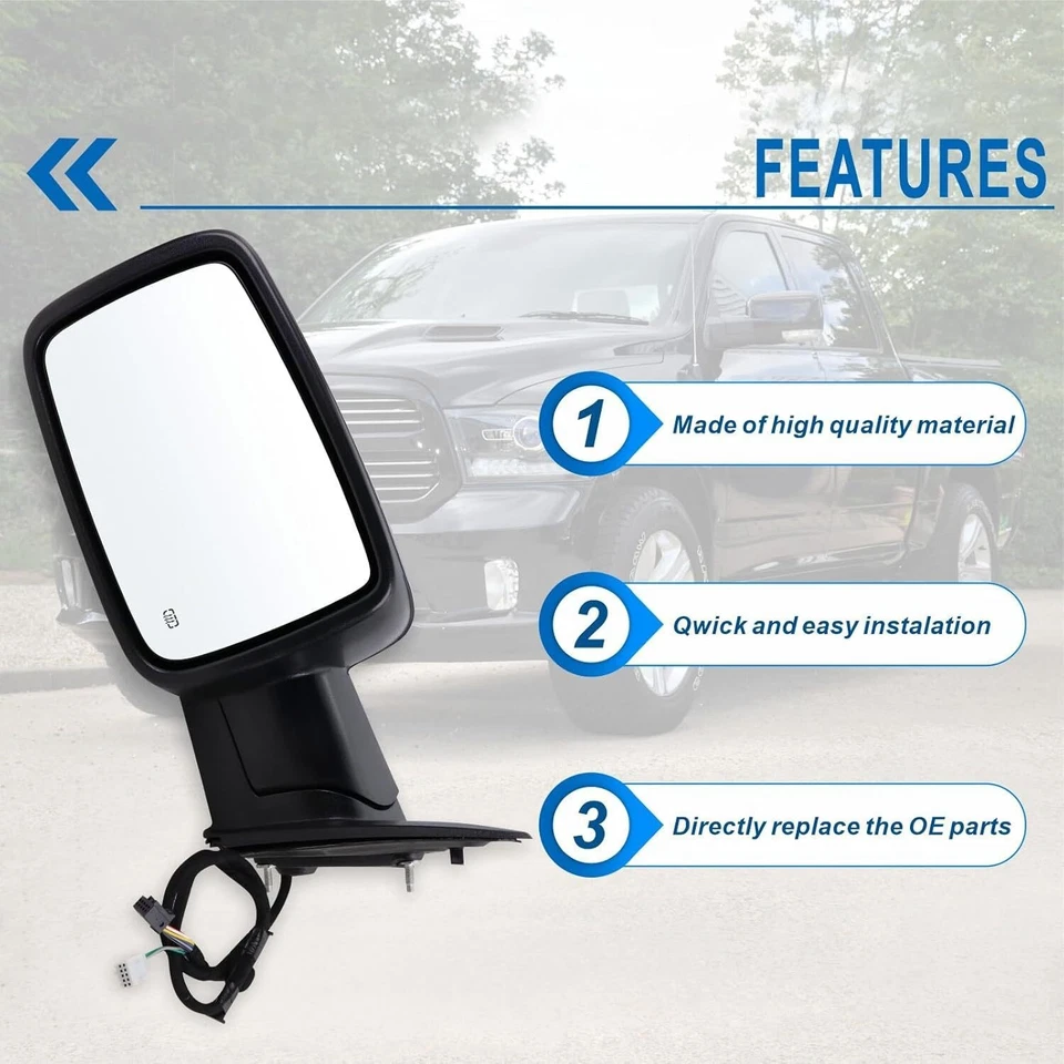 Mirrors LH+RH For 2013-2019 Ram 1500 Power Fold Power Adjust Heated Puddle Light - Image 4 of 4