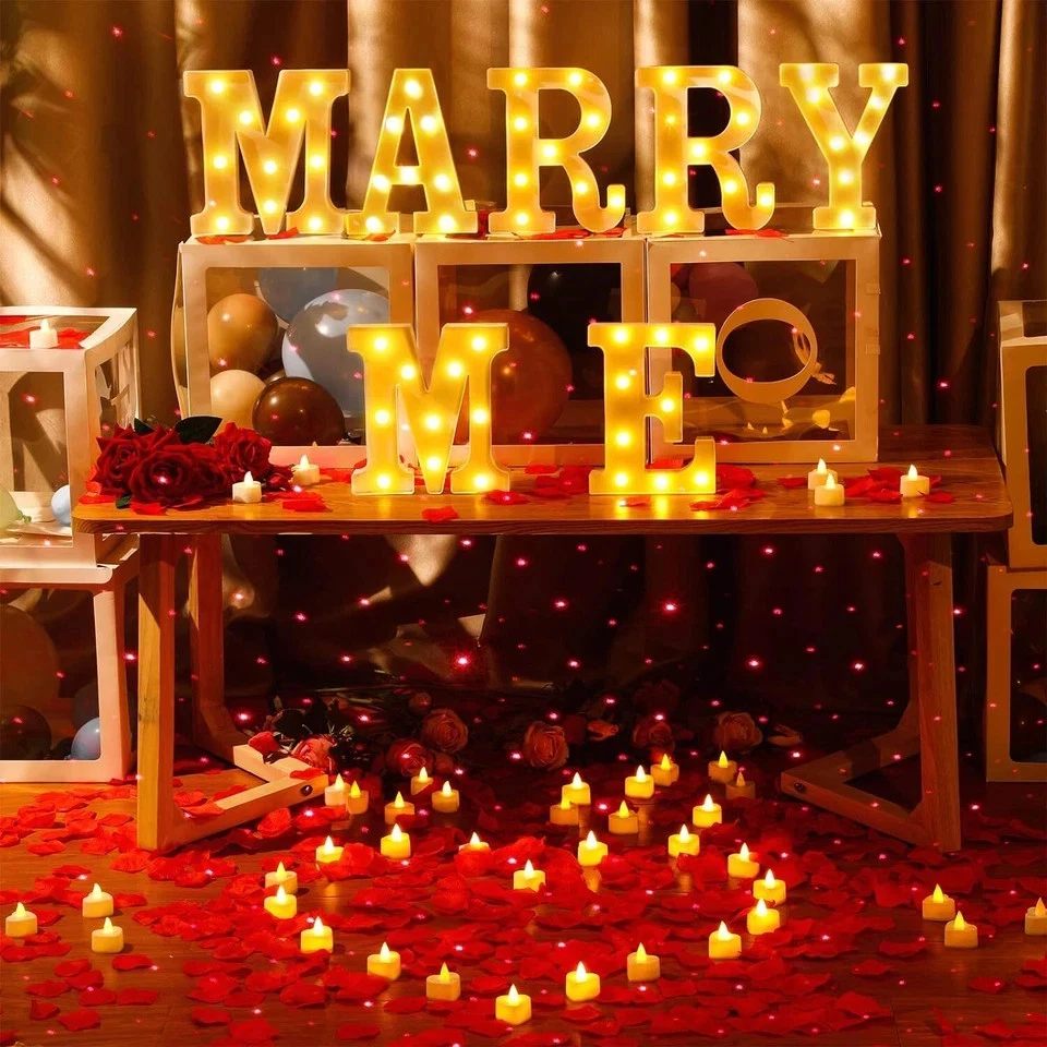 Marry Me Light up Letters Proposal Decorations Will You Marry Me Sign Rose Petal - Image 3 of 4