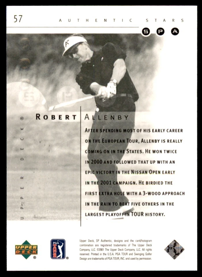 2001 SP Authentic Stars Robert Allenby /2999 #57 - Image 2 of 2