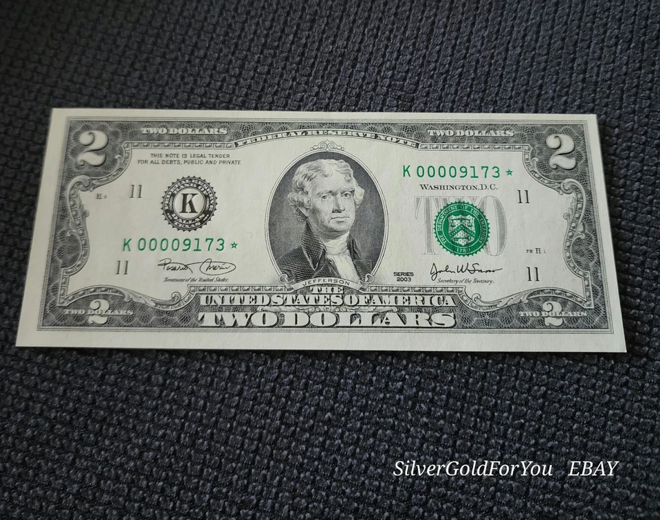 00009173* 2003 Two Dollar $2 Star Bill Fancy Low Serial Number BU Uncirculated - Image 2 of 4
