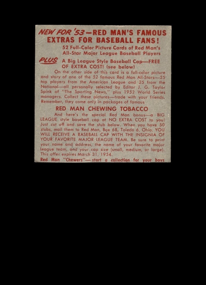 1953 Red Man Set-Break #NL7 Whitey Lockman LOW GRADE (crease) *GMCARDS ...