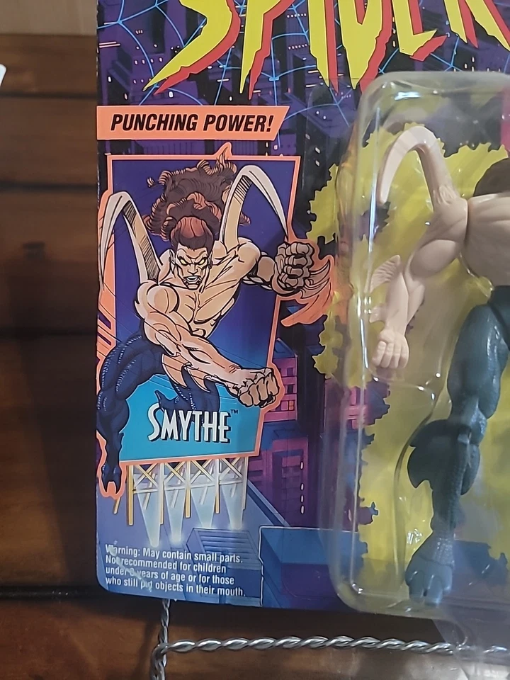Toy Biz Marvel Spider-Man мультсериал Smythe Punching Power 1994 запечатанный как новый на картонке - Изображение 3 из 4